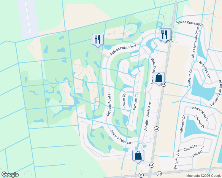 map of restaurants, bars, coffee shops, grocery stores, and more near 6219 Royal Palms Drive in Gonzales