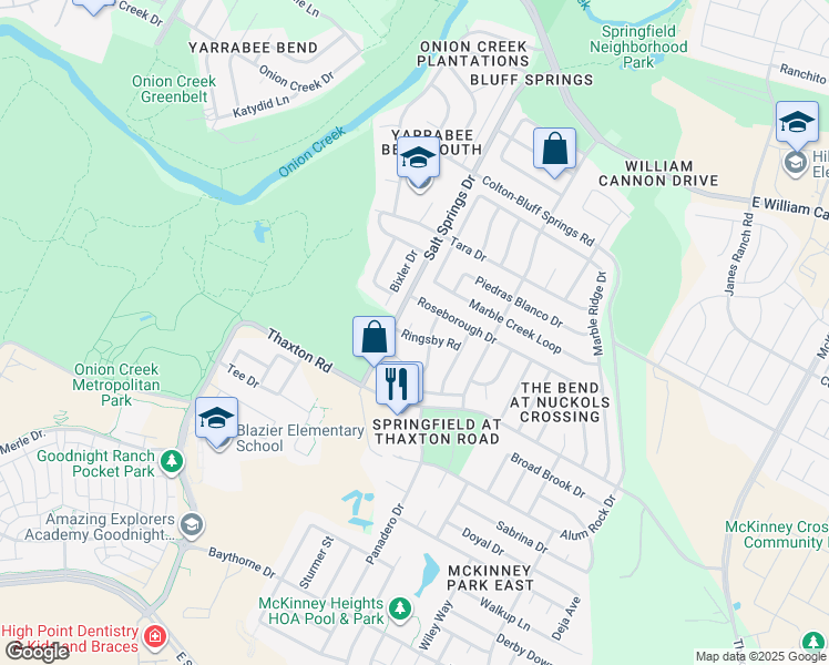 map of restaurants, bars, coffee shops, grocery stores, and more near 7904 Ringsby Cove in Austin