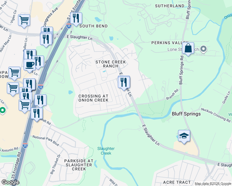 map of restaurants, bars, coffee shops, grocery stores, and more near 9300 Rowlands Sayle Road in Austin
