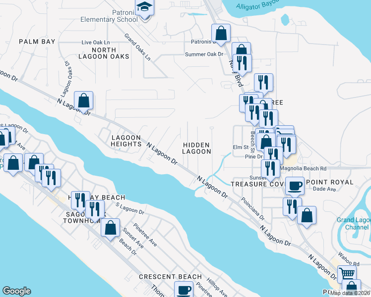map of restaurants, bars, coffee shops, grocery stores, and more near 3716 Tiki Drive in Panama City Beach