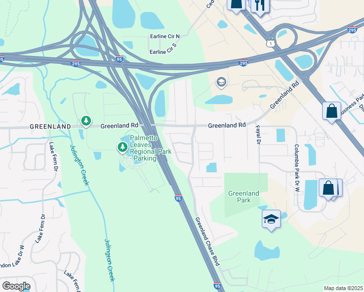 map of restaurants, bars, coffee shops, grocery stores, and more near 6170 Casterbridge Road in Jacksonville