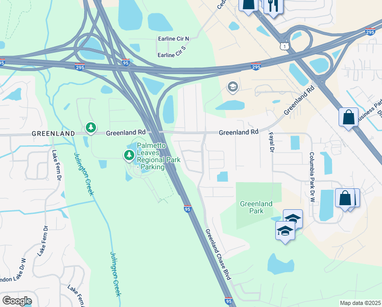 map of restaurants, bars, coffee shops, grocery stores, and more near 6170 Casterbridge Road in Jacksonville