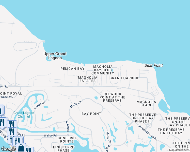 map of restaurants, bars, coffee shops, grocery stores, and more near 4801 Stellata Lane in Panama City