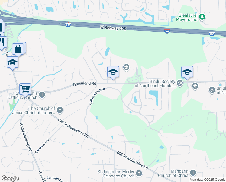 map of restaurants, bars, coffee shops, grocery stores, and more near 11871 Collins Creek Drive in Jacksonville