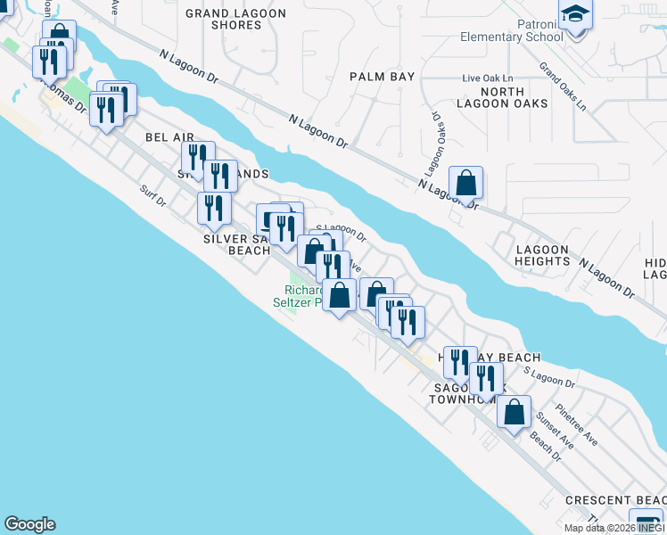 map of restaurants, bars, coffee shops, grocery stores, and more near 7327 Sunset Avenue in Panama City Beach
