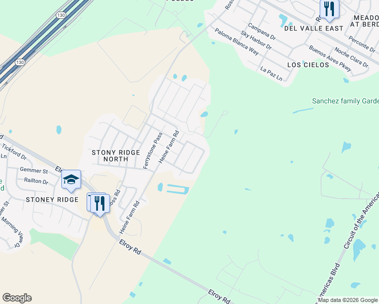 map of restaurants, bars, coffee shops, grocery stores, and more near 6708 Horseshoe Pond Drive in Del Valle