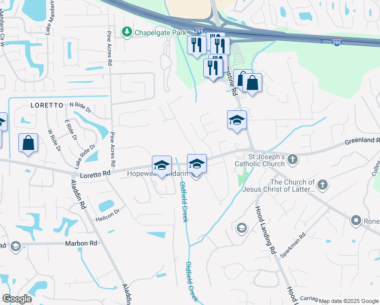 map of restaurants, bars, coffee shops, grocery stores, and more near 11719 Saint Josephs Road in Jacksonville