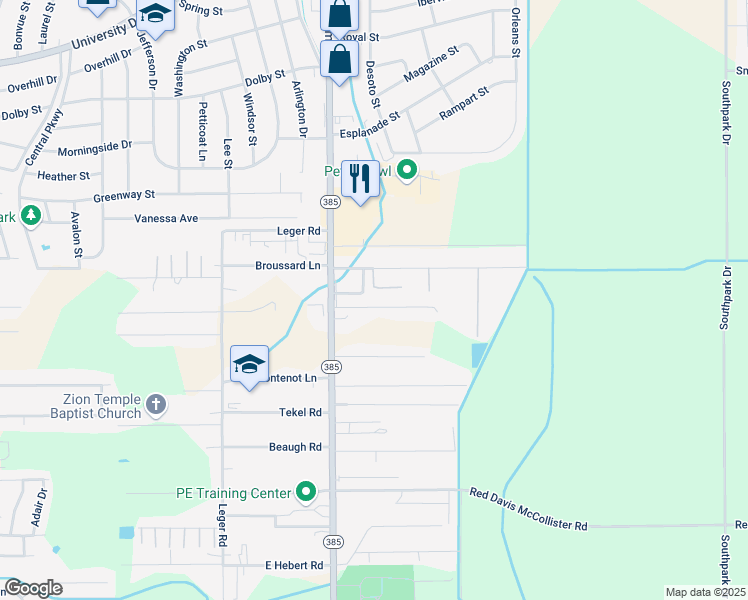 map of restaurants, bars, coffee shops, grocery stores, and more near 705 Sundale Drive in Lake Charles