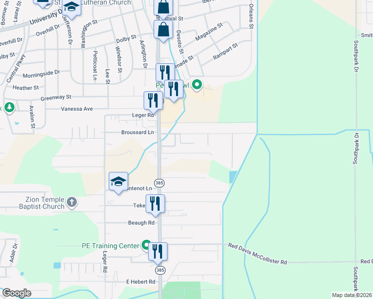 map of restaurants, bars, coffee shops, grocery stores, and more near 705 Sundale Drive in Lake Charles