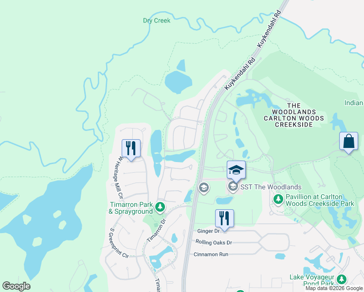 map of restaurants, bars, coffee shops, grocery stores, and more near 15 South Lochwood Way in Tomball
