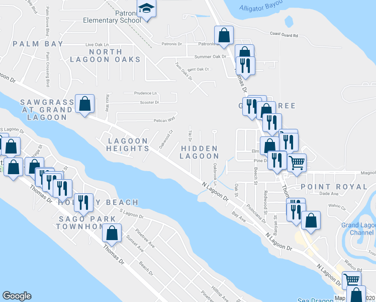 map of restaurants, bars, coffee shops, grocery stores, and more near 3718 Tiki Drive in Panama City