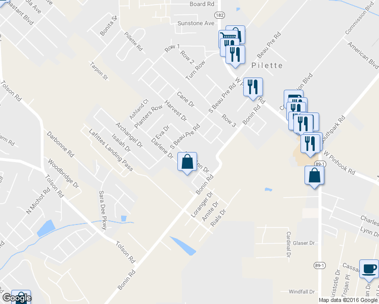 map of restaurants, bars, coffee shops, grocery stores, and more near 134 Edie Ann Drive in Lafayette