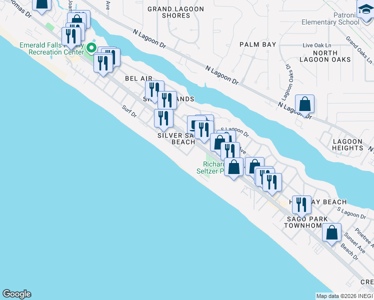 map of restaurants, bars, coffee shops, grocery stores, and more near 7839-7899 Surf Drive in Panama City