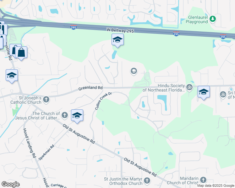 map of restaurants, bars, coffee shops, grocery stores, and more near 11871 Collins Creek Drive in Jacksonville