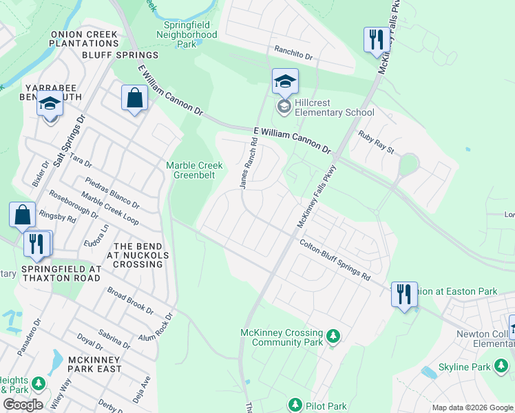 map of restaurants, bars, coffee shops, grocery stores, and more near 7432 Groundhog Way in Austin