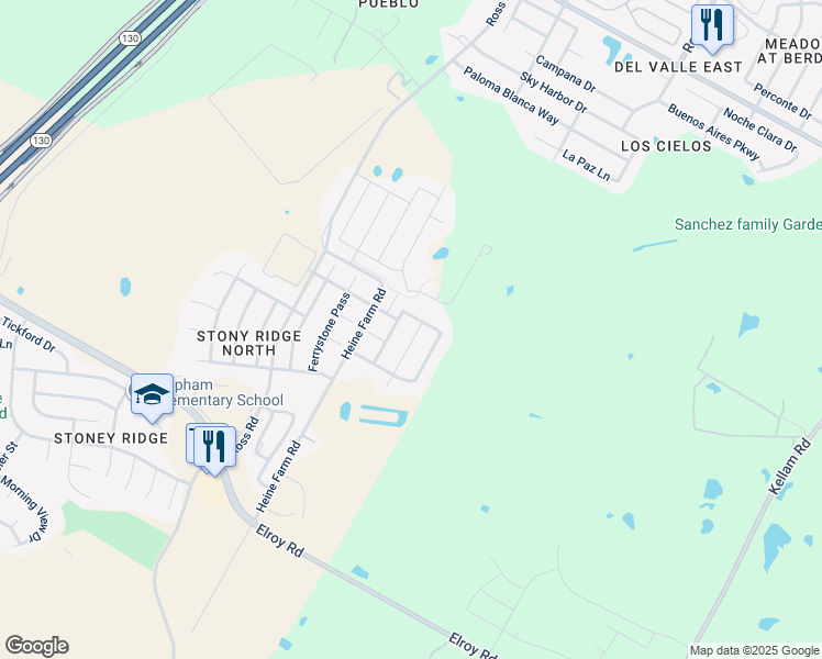 map of restaurants, bars, coffee shops, grocery stores, and more near 6708 Horseshoe Pond Drive in Del Valle