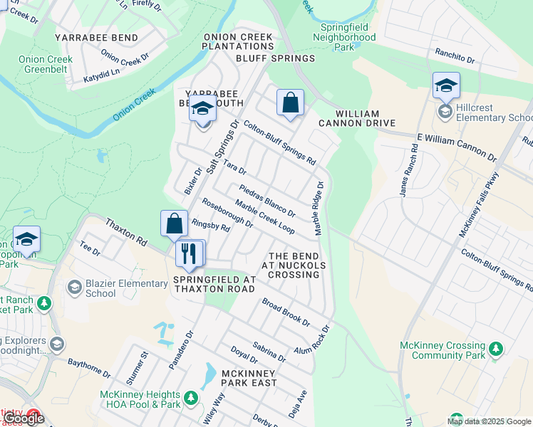 map of restaurants, bars, coffee shops, grocery stores, and more near 6608 Marble Creek Loop in Austin