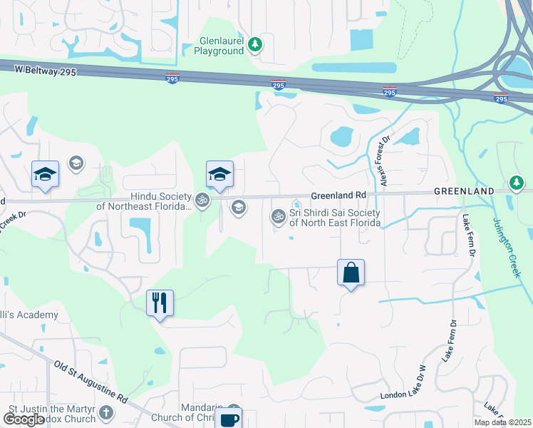 map of restaurants, bars, coffee shops, grocery stores, and more near 11741 Carolwood Lane in Jacksonville