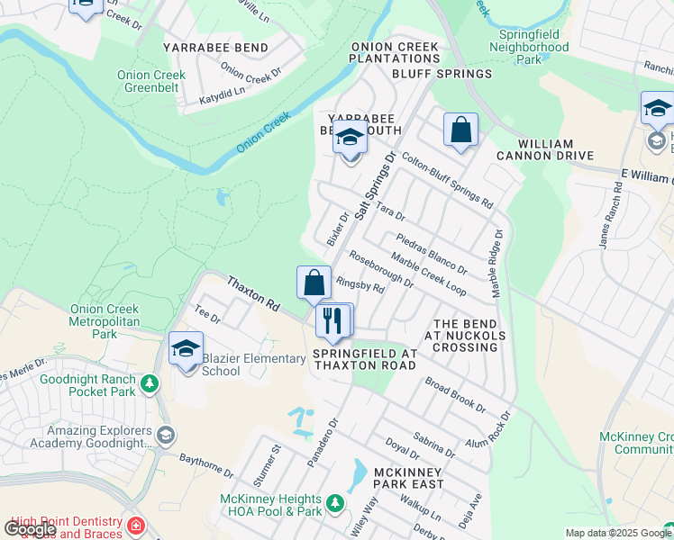 map of restaurants, bars, coffee shops, grocery stores, and more near 7904 Ringsby Cove in Austin