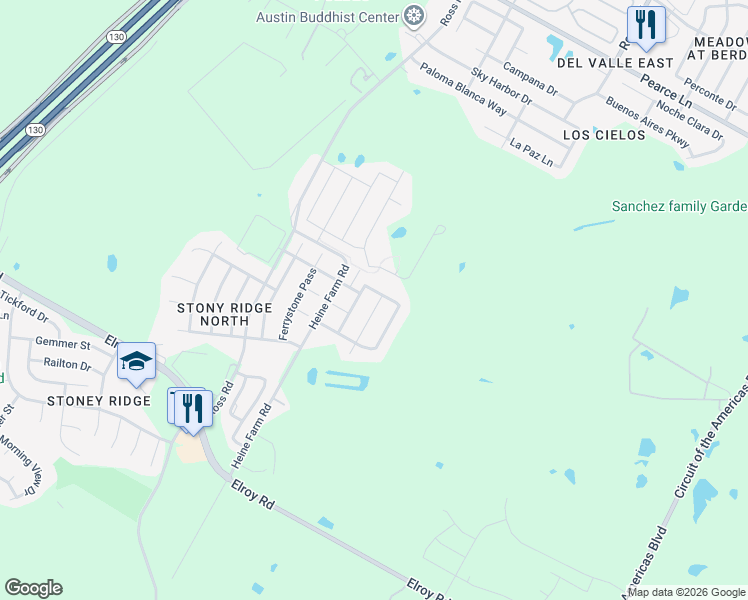 map of restaurants, bars, coffee shops, grocery stores, and more near 6708 Horseshoe Pond Drive in Del Valle
