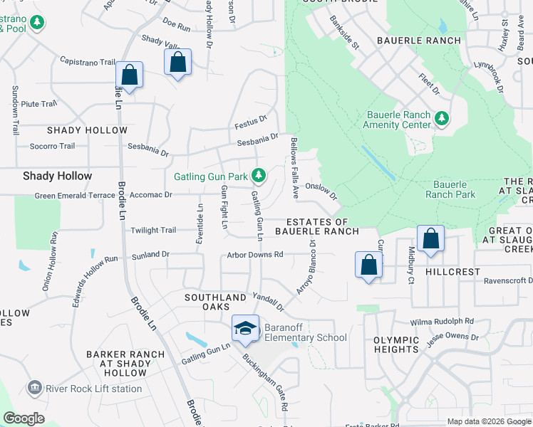 map of restaurants, bars, coffee shops, grocery stores, and more near 2908 Shotgun Lane in Austin
