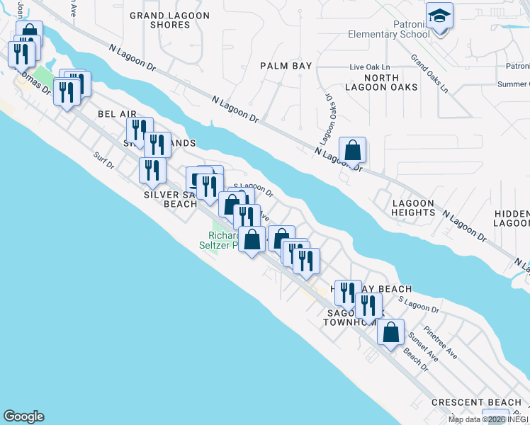 map of restaurants, bars, coffee shops, grocery stores, and more near 7300 Sunset Avenue in Panama City
