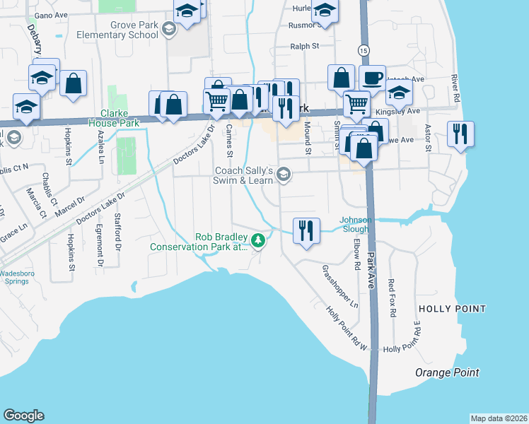 map of restaurants, bars, coffee shops, grocery stores, and more near 665 Nelson Drive in Orange Park