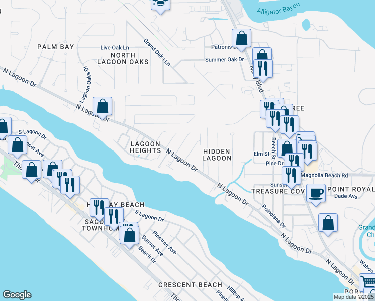 map of restaurants, bars, coffee shops, grocery stores, and more near 3701 Betsy Lane in Panama City