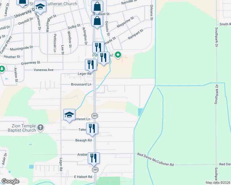 map of restaurants, bars, coffee shops, grocery stores, and more near 705 Sundale Drive in Lake Charles