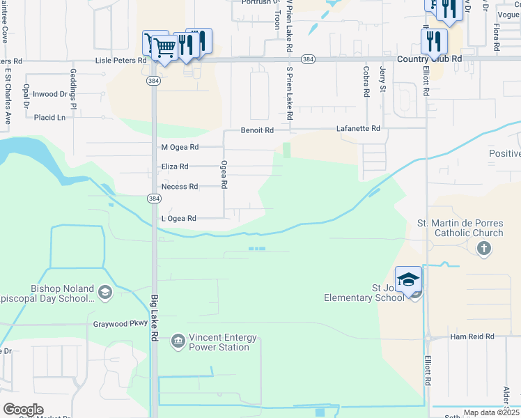map of restaurants, bars, coffee shops, grocery stores, and more near 3347 Sancess Road in Lake Charles