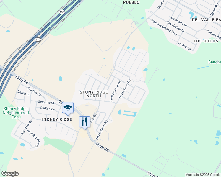 map of restaurants, bars, coffee shops, grocery stores, and more near 6816 Plains Crest Drive in Del Valle