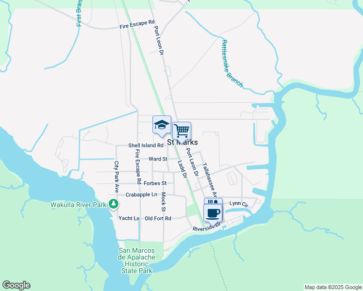 map of restaurants, bars, coffee shops, grocery stores, and more near 710 Port Leon Drive in Saint Marks