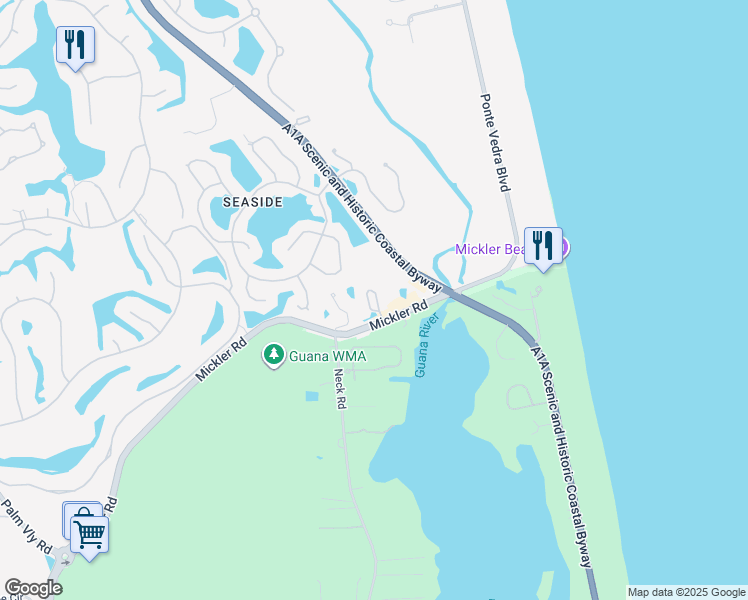 map of restaurants, bars, coffee shops, grocery stores, and more near 4380 Mickler Road in Ponte Vedra Beach