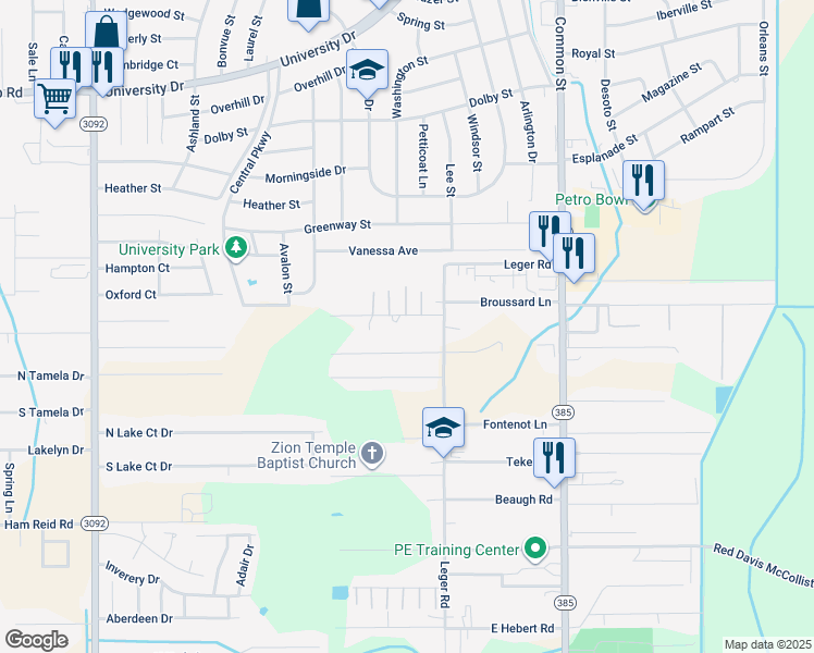 map of restaurants, bars, coffee shops, grocery stores, and more near 209 Dobbertine Road in Lake Charles