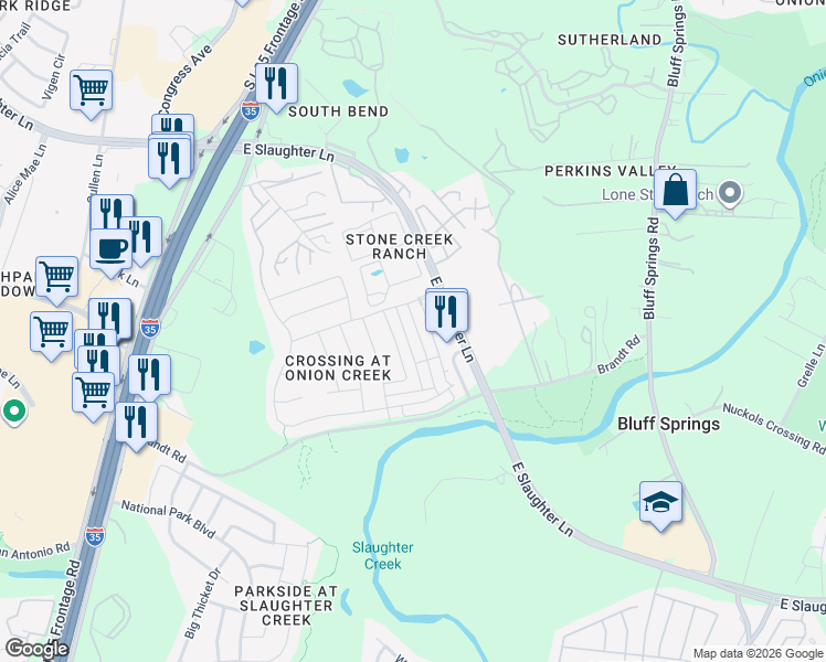 map of restaurants, bars, coffee shops, grocery stores, and more near 9216 Rowlands Sayle Road in Austin