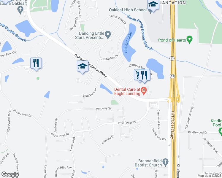 map of restaurants, bars, coffee shops, grocery stores, and more near 3807 Chasing Falls Road in Orange Park