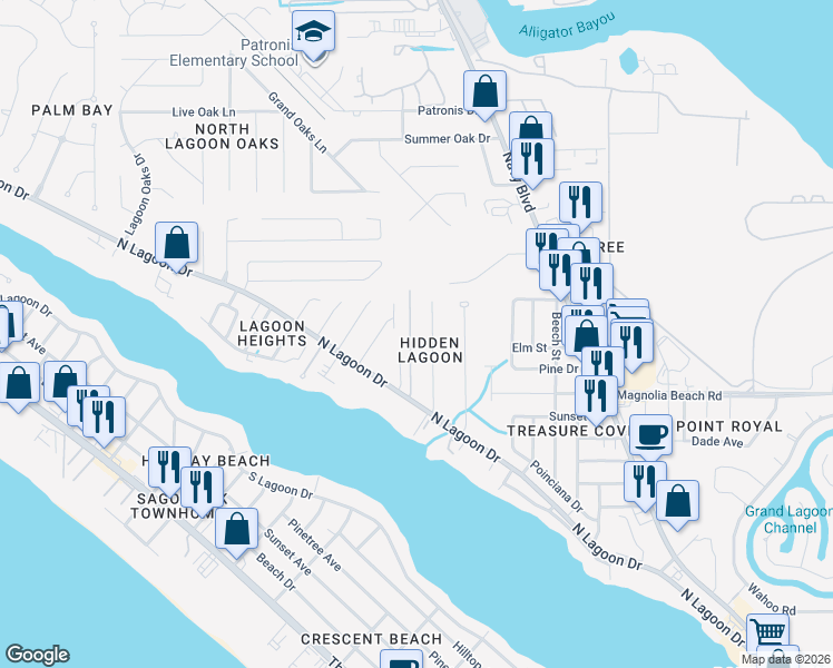 map of restaurants, bars, coffee shops, grocery stores, and more near 3709 Tiki Drive in Panama City Beach