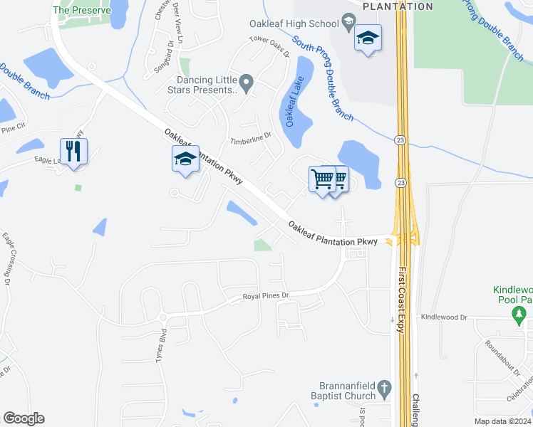 map of restaurants, bars, coffee shops, grocery stores, and more near 3790 Chasing Falls Road in Orange Park
