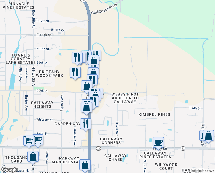 map of restaurants, bars, coffee shops, grocery stores, and more near 5784 Callaway Circle in Panama City