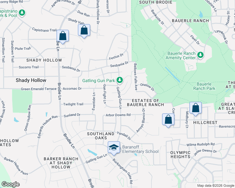 map of restaurants, bars, coffee shops, grocery stores, and more near 3001 Six Gun Trail in Austin