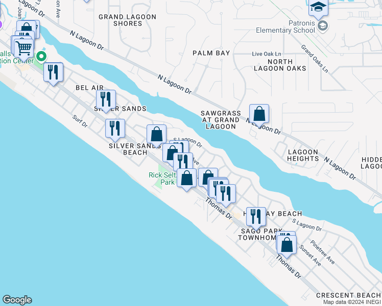 map of restaurants, bars, coffee shops, grocery stores, and more near 7327 Sunset Avenue in Panama City Beach