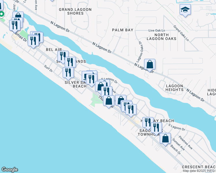 map of restaurants, bars, coffee shops, grocery stores, and more near 7327 Sunset Avenue in Panama City Beach