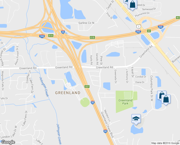 map of restaurants, bars, coffee shops, grocery stores, and more near 6130 Eddystone Trail in Jacksonville