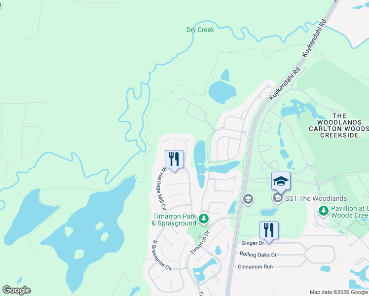 map of restaurants, bars, coffee shops, grocery stores, and more near 39 Wood Drake Place in Tomball