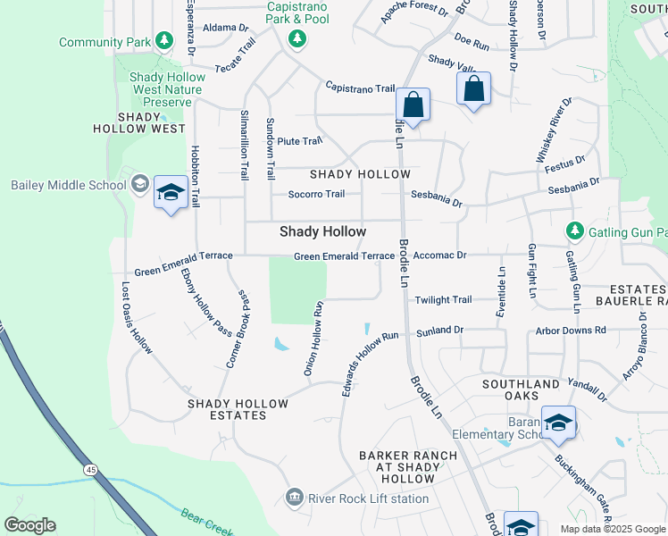 map of restaurants, bars, coffee shops, grocery stores, and more near 3407 Green Emerald Terrace in Austin