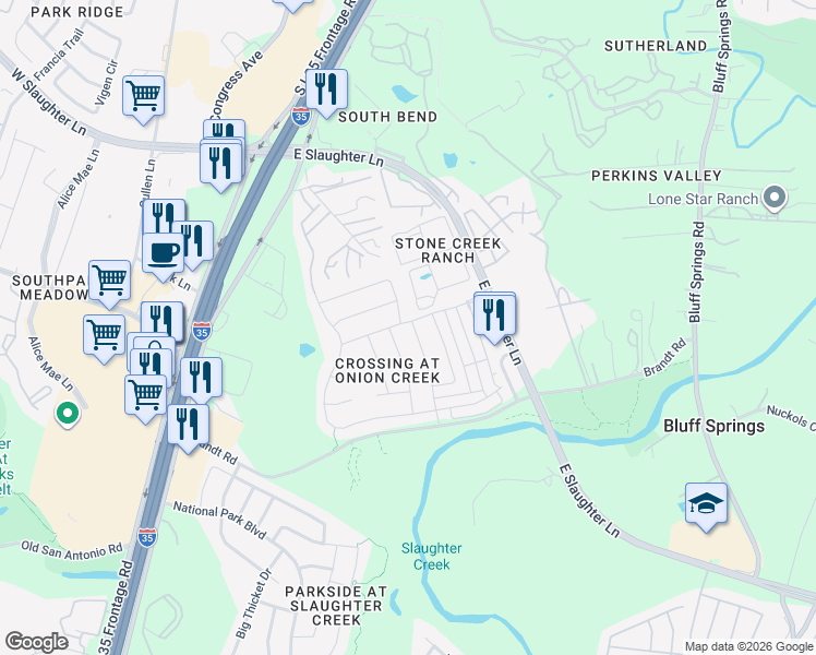 map of restaurants, bars, coffee shops, grocery stores, and more near 9200 Brents Elm Drive in Austin