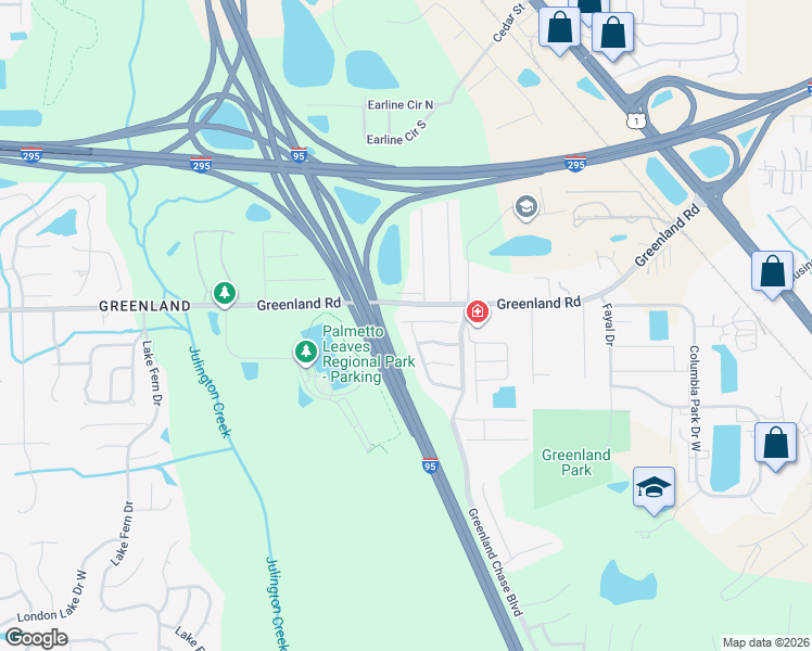 map of restaurants, bars, coffee shops, grocery stores, and more near 11730 Templeton Road in Jacksonville