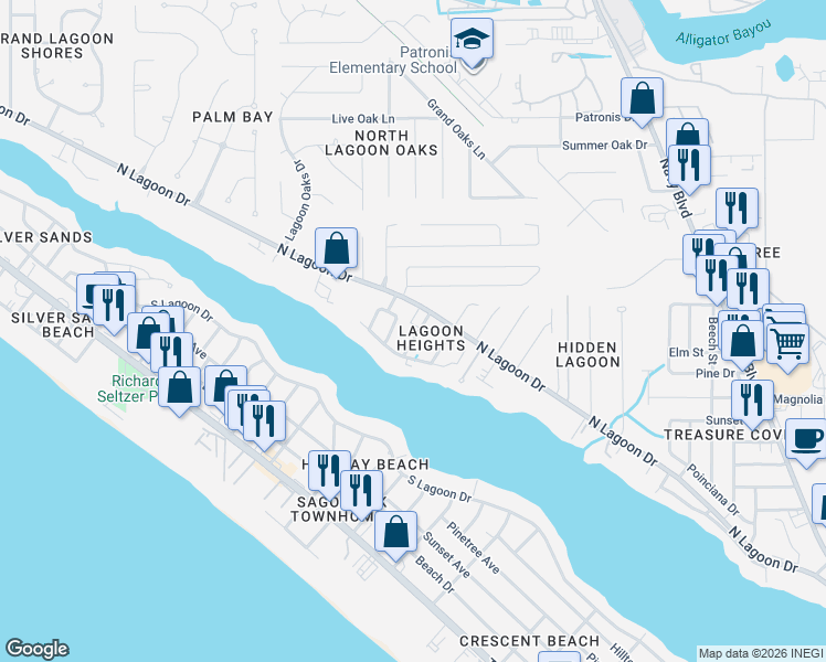 map of restaurants, bars, coffee shops, grocery stores, and more near 3712 Lee Street in Panama City Beach