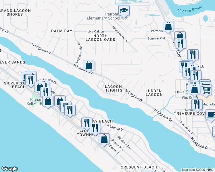 map of restaurants, bars, coffee shops, grocery stores, and more near 3712 Lee Street in Panama City Beach