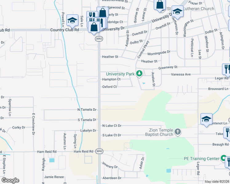 map of restaurants, bars, coffee shops, grocery stores, and more near 301 Oxford Court in Lake Charles